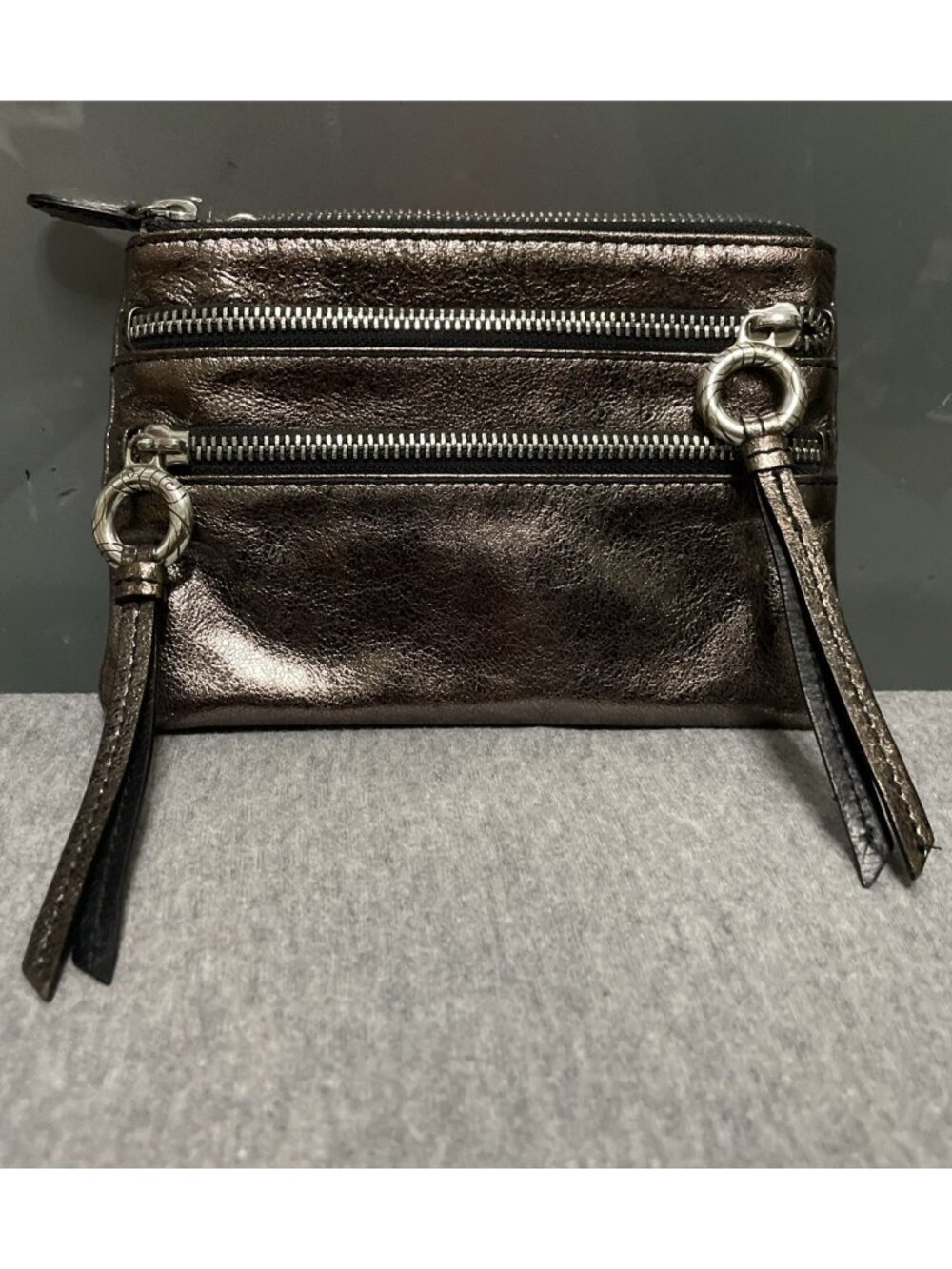 Brighton Zip It Up Small Pouch Metallic Leather Cosmetic Hand Bag Wallet Clutch